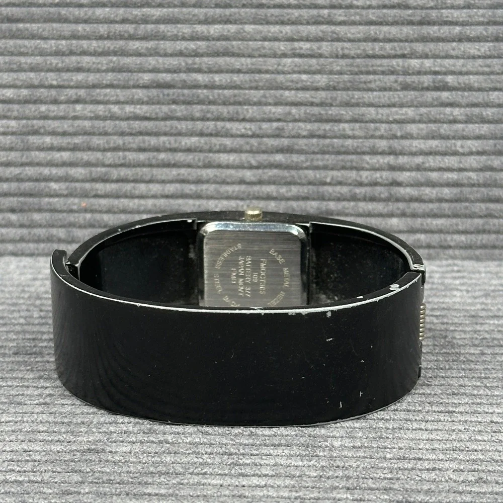Womens Black Cuff Watch Baguette Accents Japan Movt Stainless Back